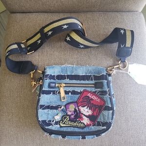 RARE Marc Jacobs Embroidered distressed denim crossbody bag NWT